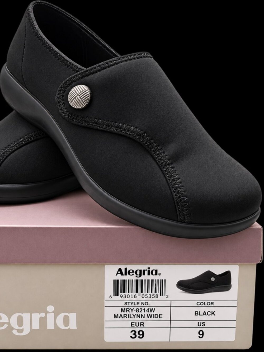 Alegria Marilyn Black Wide Slip On Shoes Women’s 9 EU 39 MRY-8214W